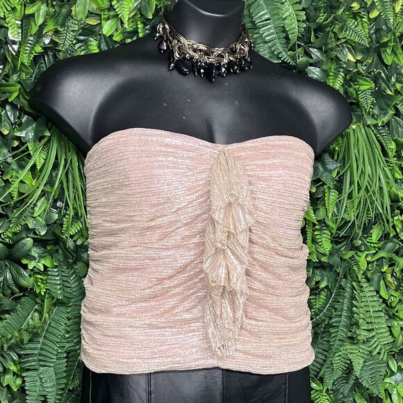 ANTHROPOLOGIE MAEVE Top Women XL Pink Ruffle Strapless Metallic Tube Top 2384‎ - Picture 3 of 6